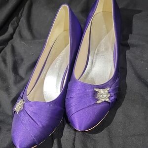Elegant Purple Satin Women's Low Heeled Shoes